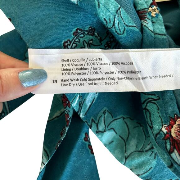 Band of the Free Sybille Teal Floral V-Neck Crop Top Long Sleeve Blouse Size XS - Picture 6 of 7